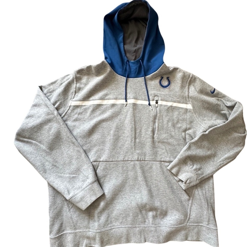 Nike Indianapolis Colts NFL Hoodie Mens XL Grey Blue Pullover Sweatshirt Pocket